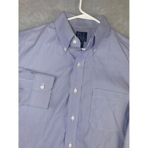 Jos A Bank Mens 16X33 Blue White Striped Tailored Fit Traveler Cotton Shirt